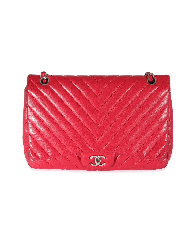 Chanel Pink Lambskin Chevron Jumbo Single Flap Bag