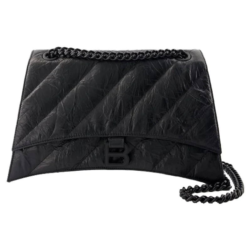 Crush Chain M Shoulder Bag - Balenciaga - Leather - Black