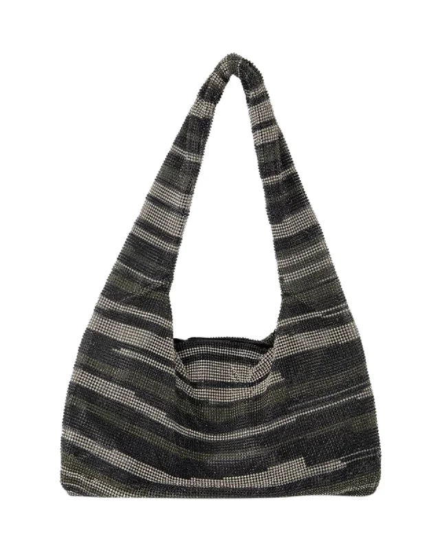 Crystal Mesh Armpit Hobo Bag - Kara - Black Stripes - Strass