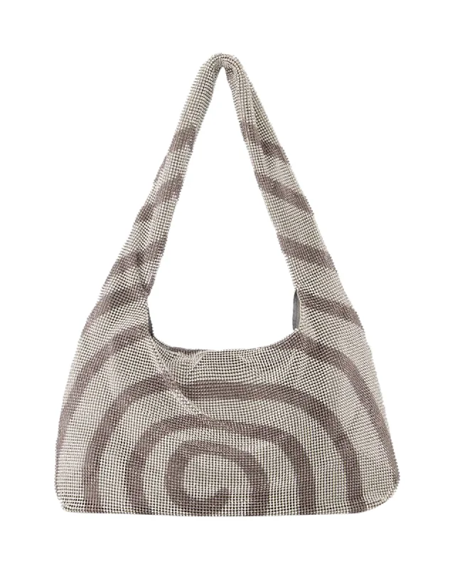 Crystal Mesh Hobo Bag - Kara - Grey - Brass