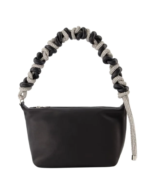 Crystal Phone Cord Hobo Bag - Kara - Black - Leather