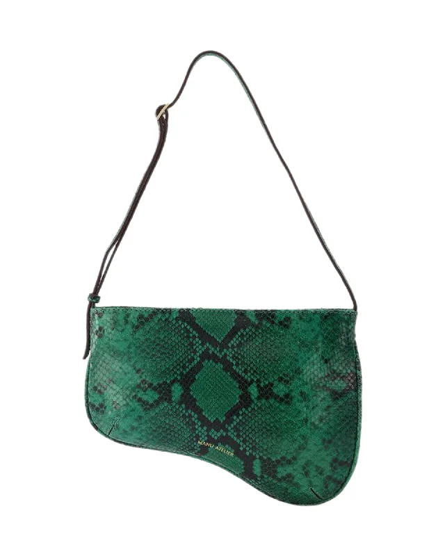 Curve Bag in Green Snake-Embossed Leather