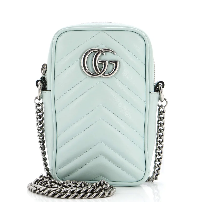 GG Marmont Vertical Phone Crossbody Bag Matelasse Leather Mini