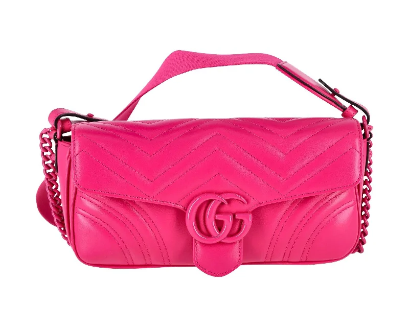 Gucci Medium GG Marmont Flap Matelassé Shoulder Bag in Pink Leather