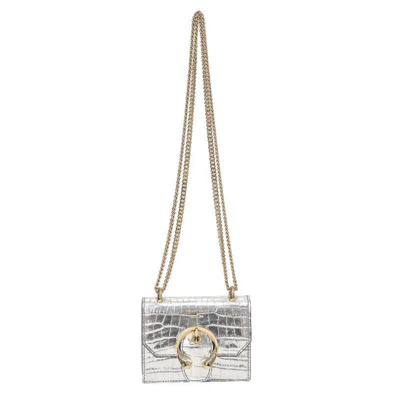 Jimmy Choo Mini Paris Metallic Croc-Embossed Super Mini Bag in Silver Leather