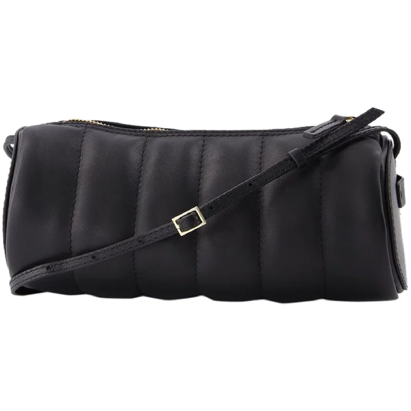 Padded Cylinder Bag in Black Leather