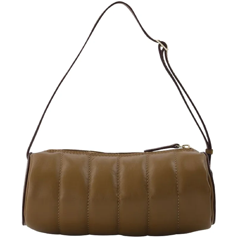 Padded Cylinder Bag in Brown Leather