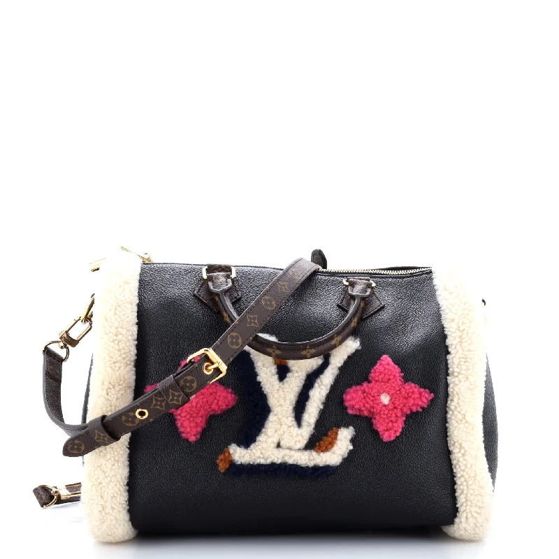 Speedy Bandouliere Bag Leather and Monogram Teddy Shearling 30