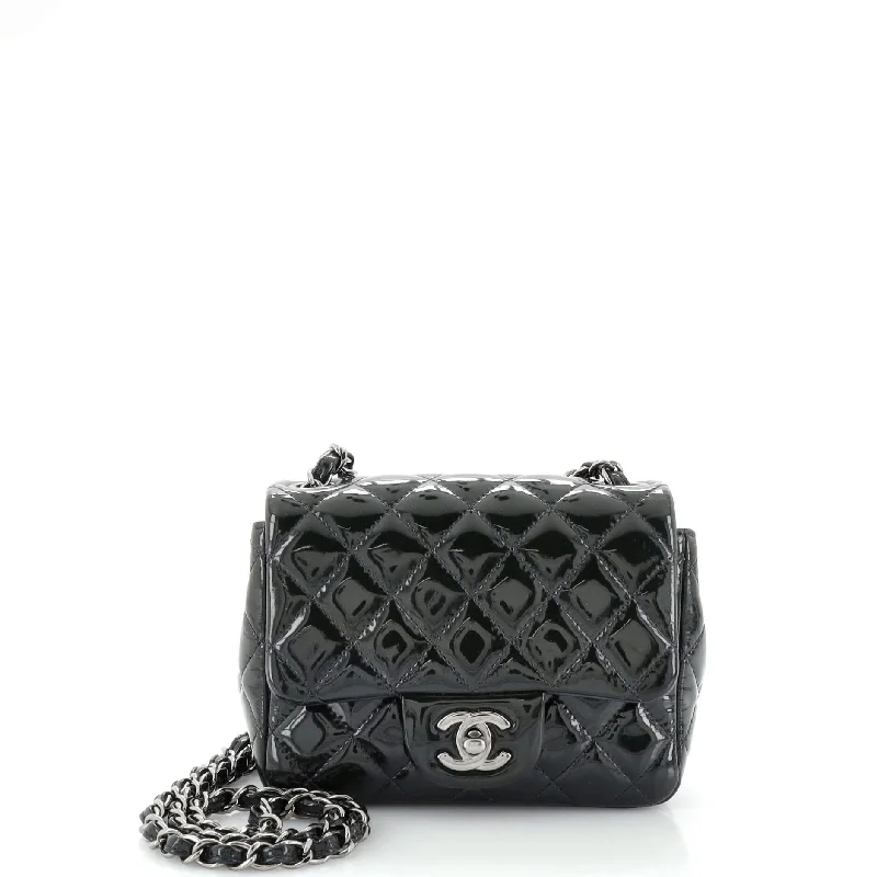 Square Classic Single Flap Bag Quilted Caviar Mini