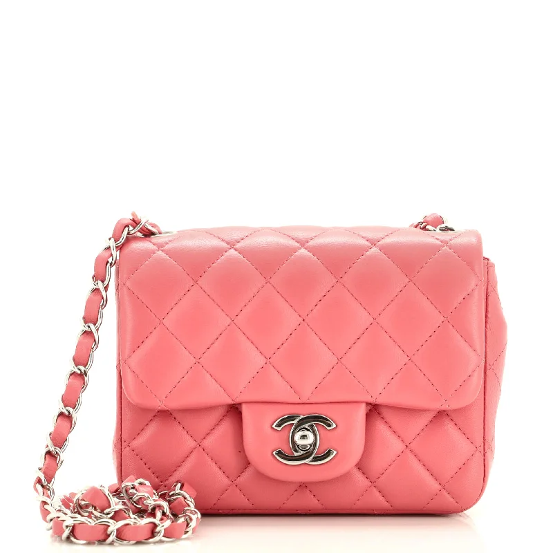 Square Classic Single Flap Bag Quilted Lambskin Mini