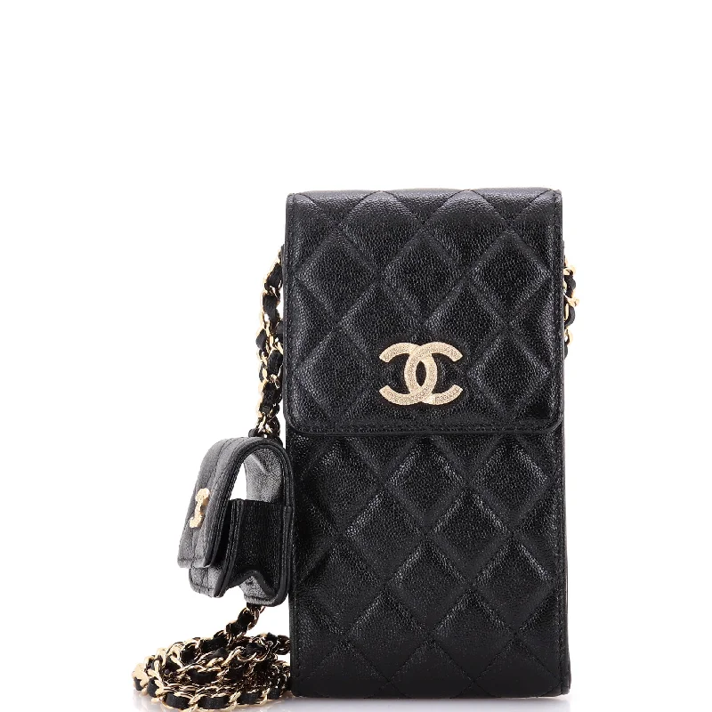 Textured CC Flap Phone Holder Crossbody Bag with AirPods Pro Case Quilted Caviar