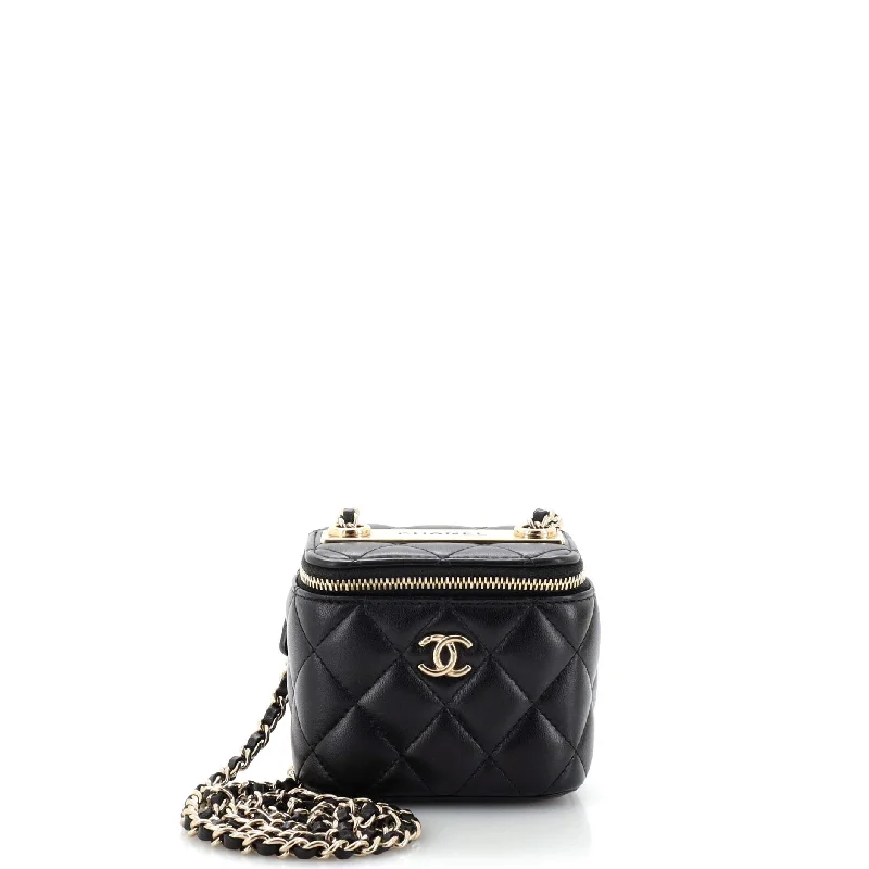 Trendy CC Vanity Case with Chain Quilted Lambskin Mini