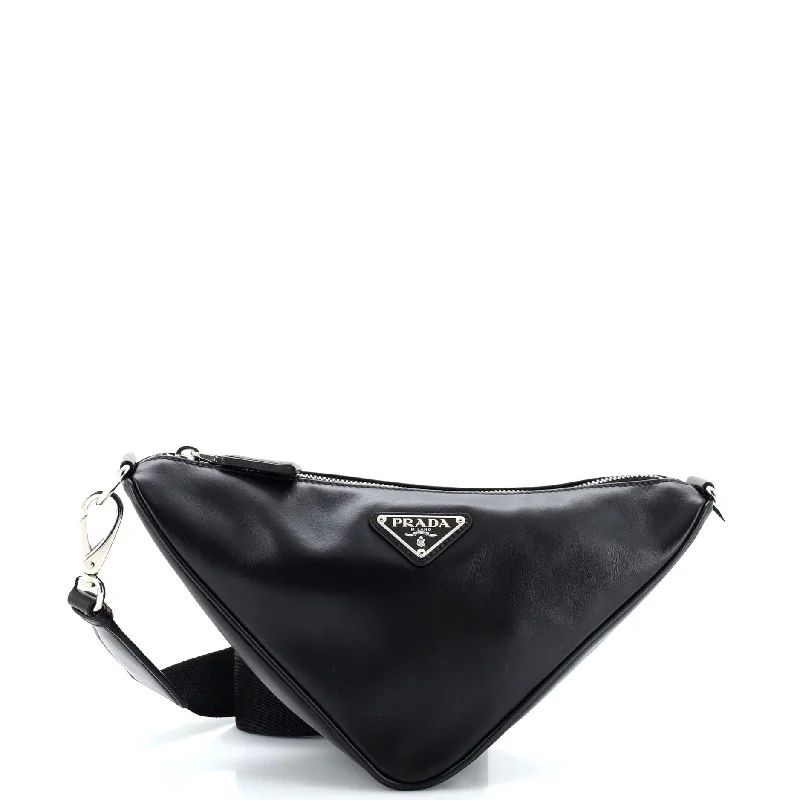 Triangle Logo Zip Crossbody Bag Soft Leather Small