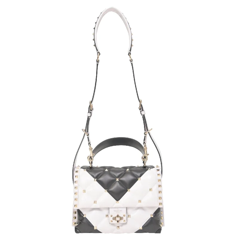 Valentino Medium Candystud Top Handle Bag in Black and White Leather