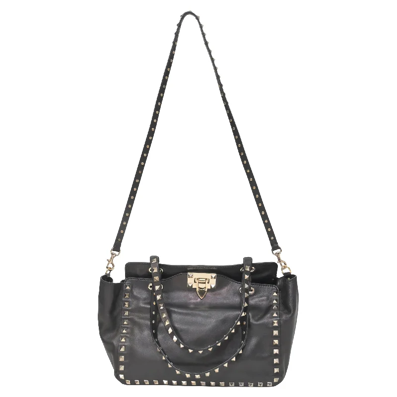 Valentino Rockstud Medium Tote in Black Leather